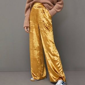 NWOT Anthropologie Maeve Gold Velvet Palazzo Wide Leg Pants